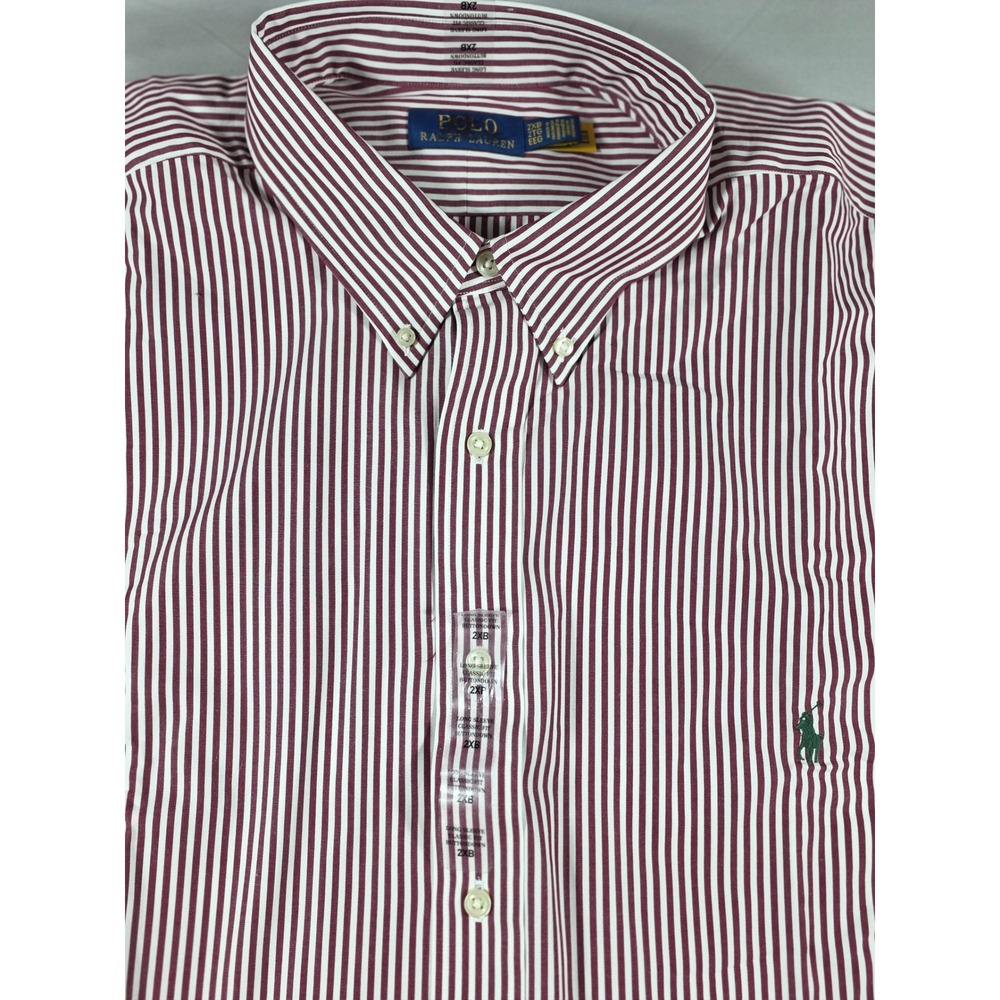 Polo Ralph Lauren Button Up Men 2XB Burgundy White Striped Classic Fit NWOT